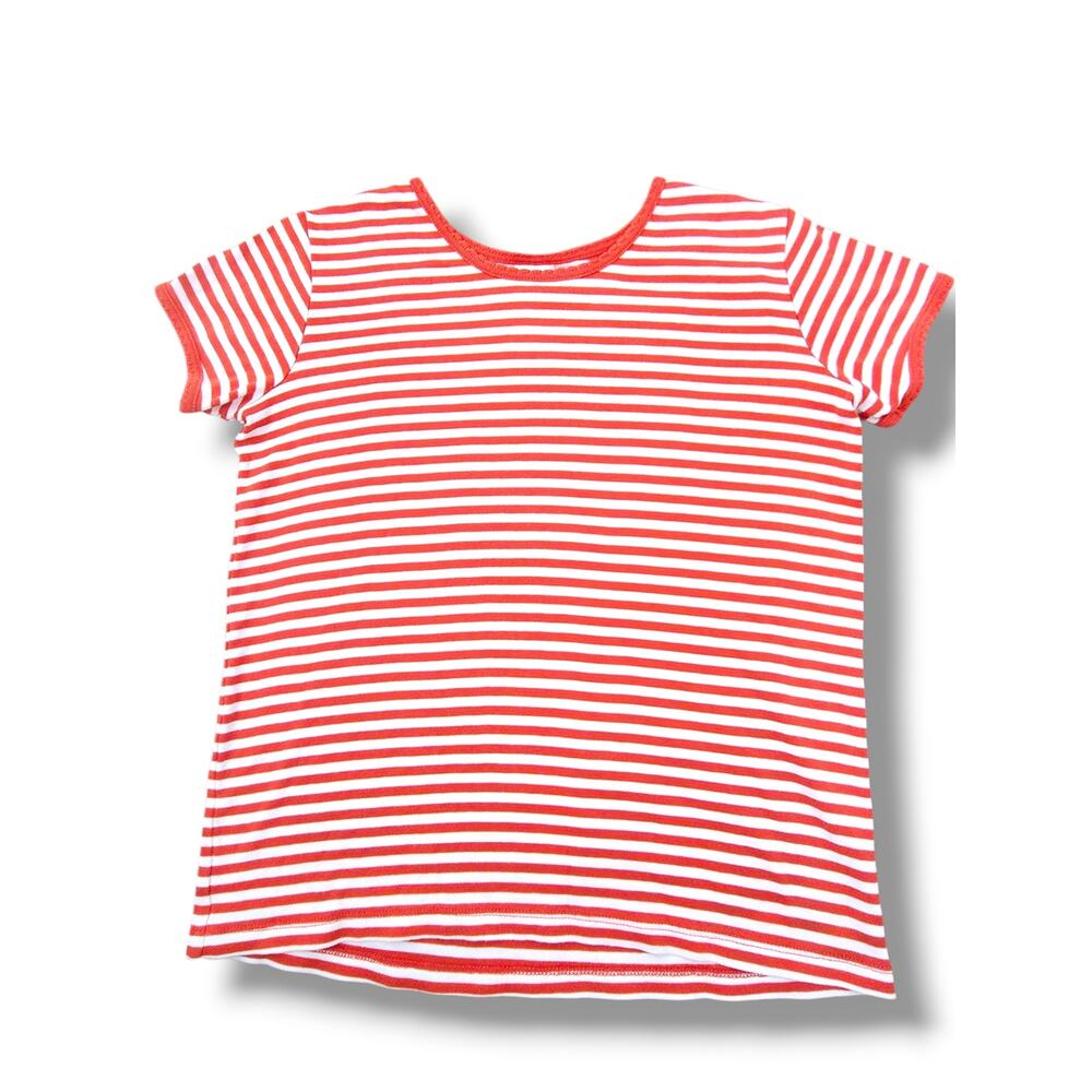 Hanna Andersson Girls Striped Pima Cotton T-Shirt Size 12 Poppy Red